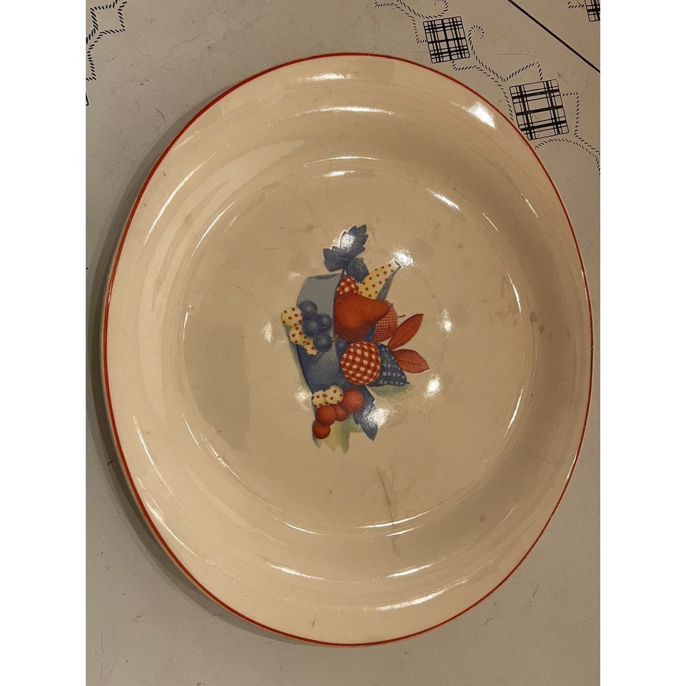 Plate Platter Oval Calico Fruit Basket Camwood Ivory Universal Cambridge USA VTG